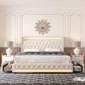 King Size LED Upholstered Platform Bed Frame with 4 Storage Drawers O21914