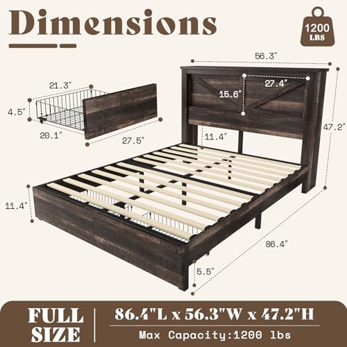 Grey King Bed Frame with Storage Drawers and Bookcase Headboard T719103