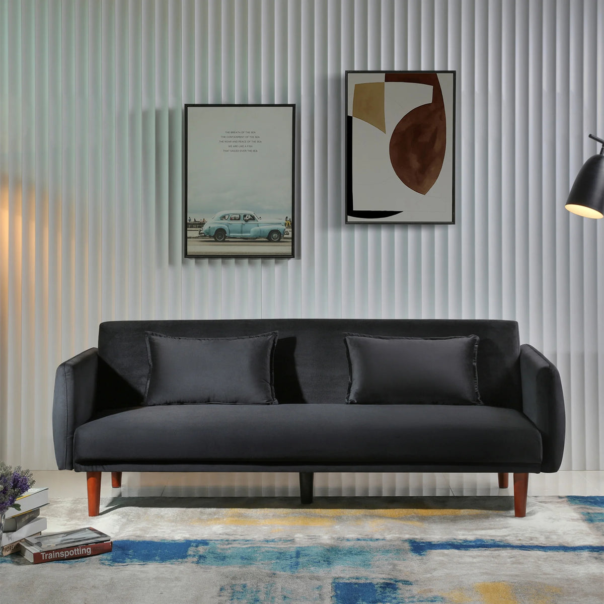 Black Velvet Convertible Sofa Bed R1247