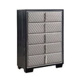 5 Drawers Tall Dresser Chest with Silver Faux Leather Black G54767
