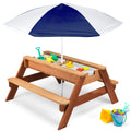 Kids 3-in-1 Wood Sand & Water Picnic Table with Umbrella U2965