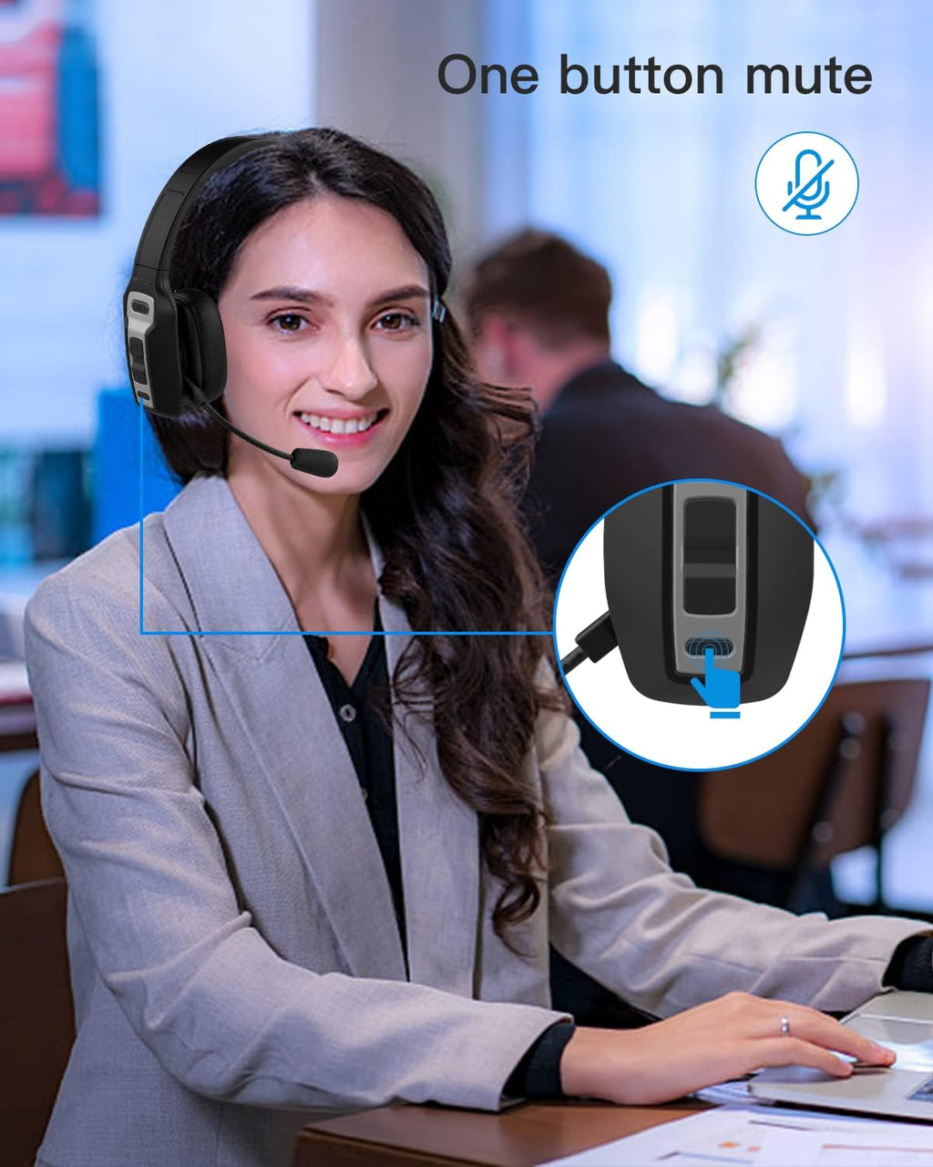 Bluetooth Headset with USB Dongle, Single-Ear Wireless Headset with Noise Cancelling Microphone N96325
