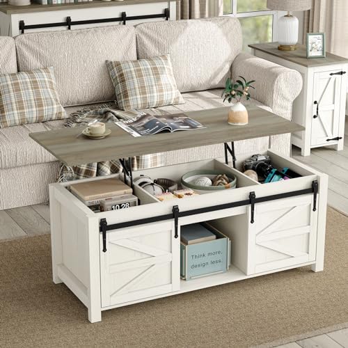 47.3'' White Rustic Brown Rectangular Lift Top Coffee Table with Storage E791755