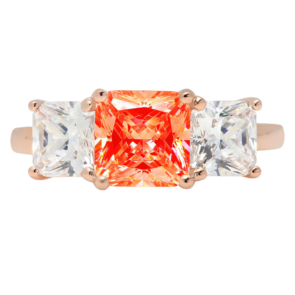18K Rose Gold Three-Stone Ring with Clear Simulated Diamond G2035