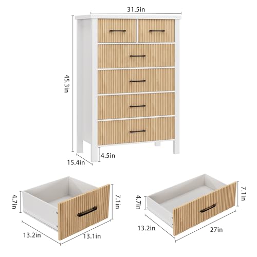 White 6 Drawer Fluted Wood Dresser P180466