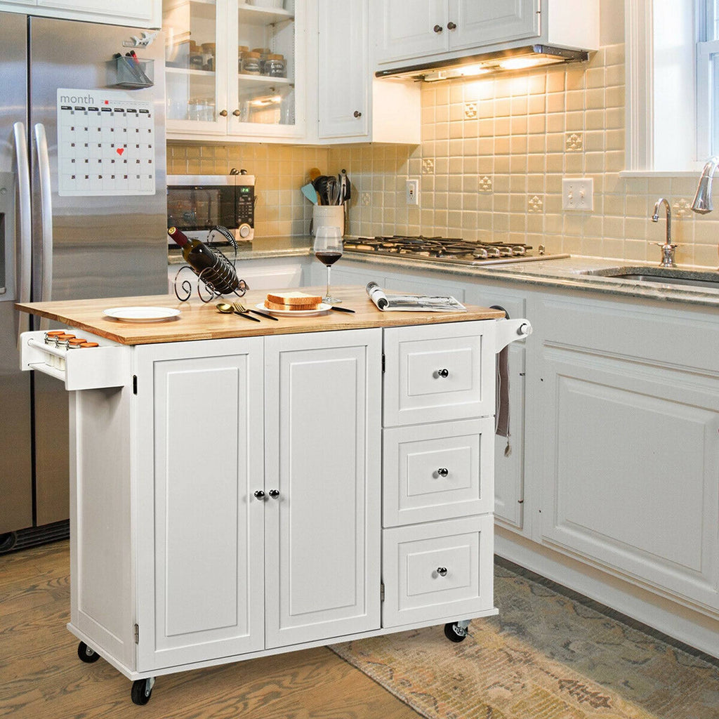 White Drop-Leaf Kitchen Island Trolley Cart Wood Storage Cabinet K921