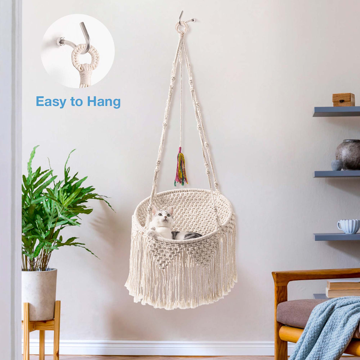 Woven Cotton Cat Hammock Hanging Bed A897403