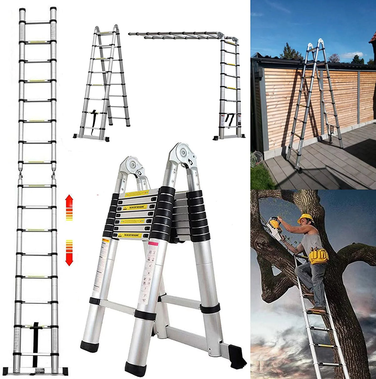 16.5FT Aluminum Telescoping Extension Ladder 330lbs Q55981