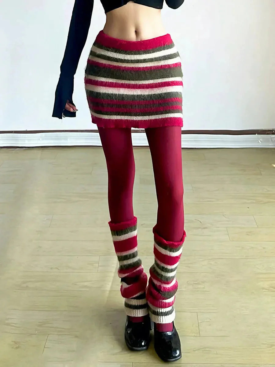 Striped Knitted Skirt Legwarmers V77179