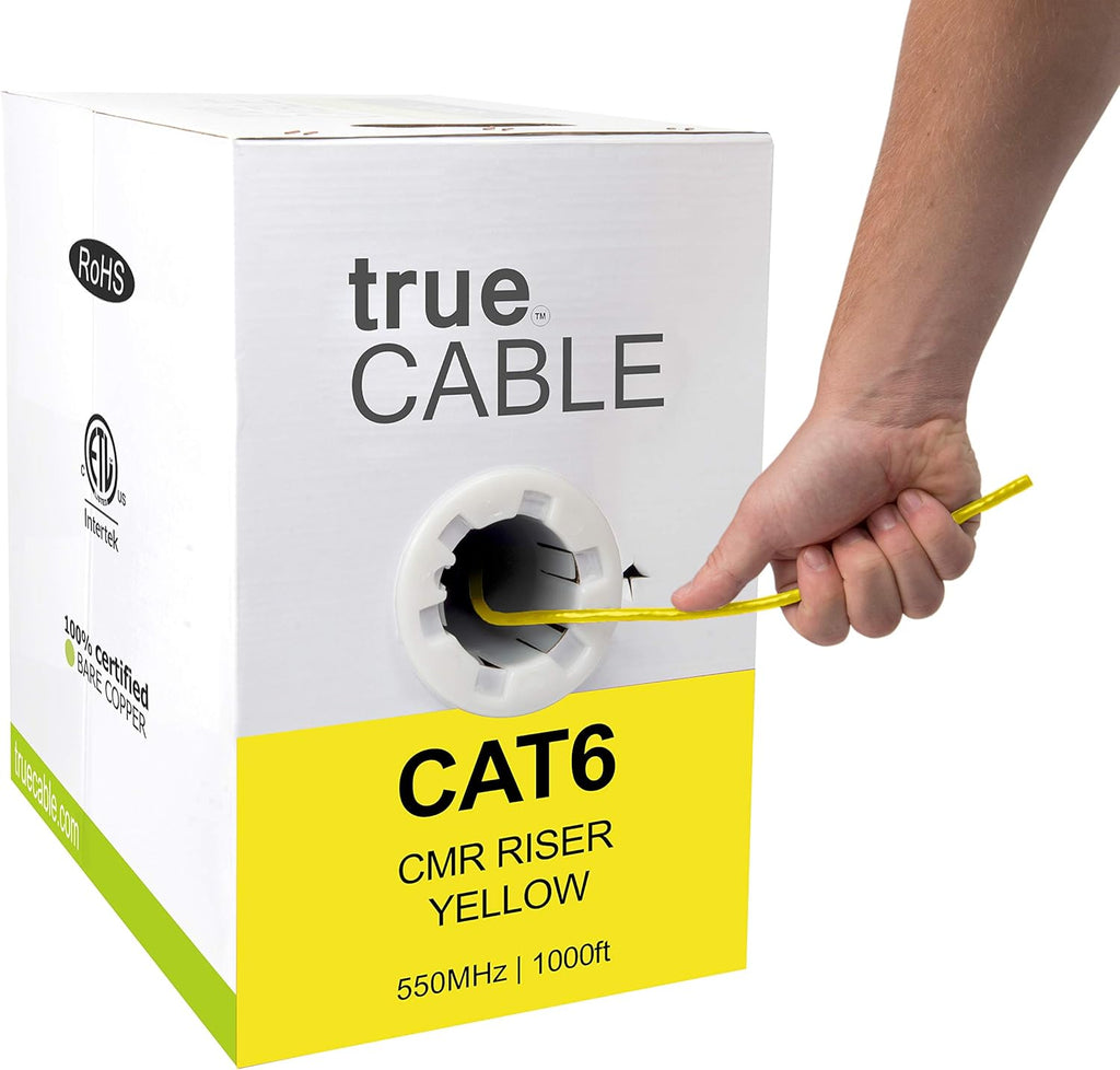 Cat6 Riser 1000ft Black 23AWG 4 Pair Solid Bare Copper Bulk Ethernet Cable I480204