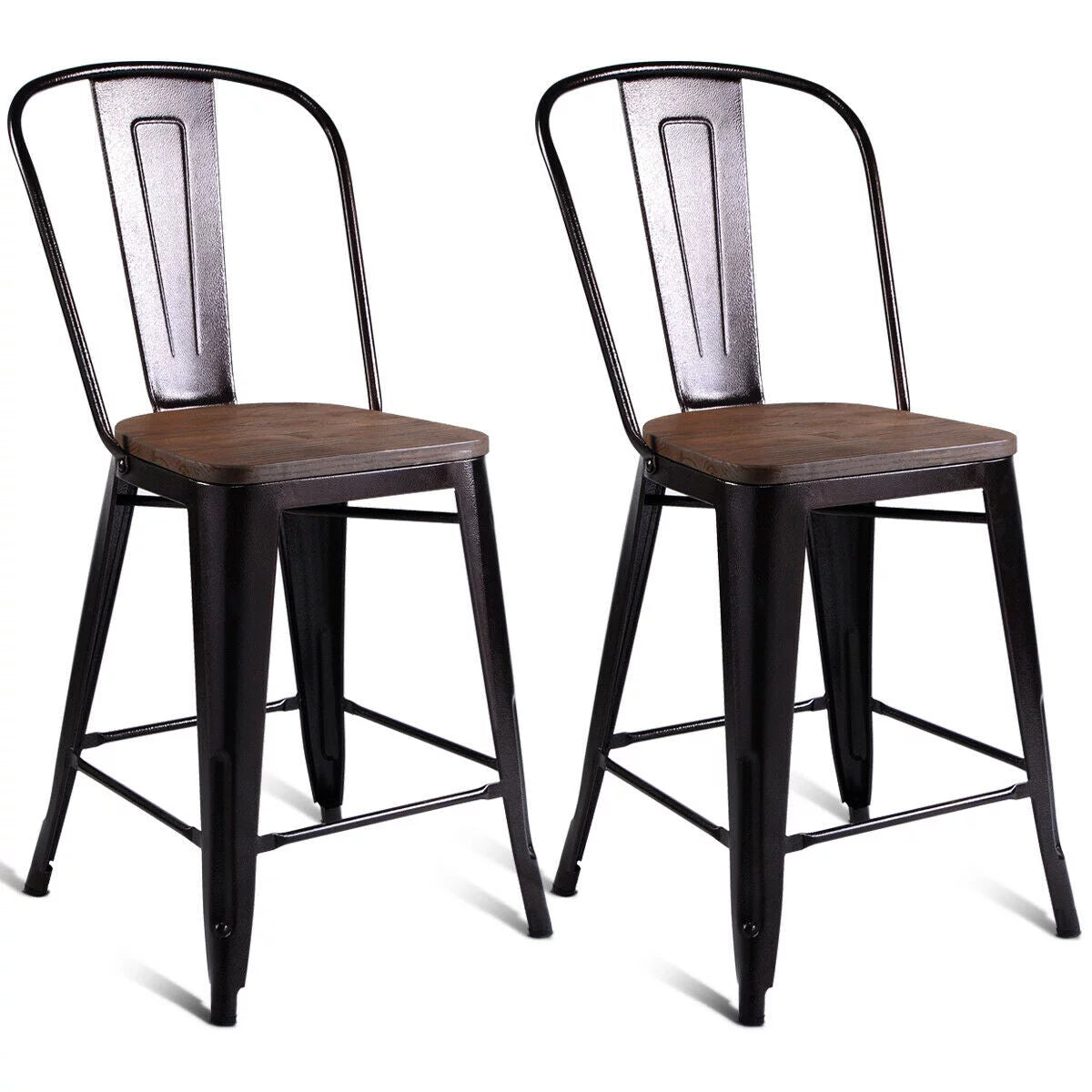 2 PC Metal Wood Counter Stool R898