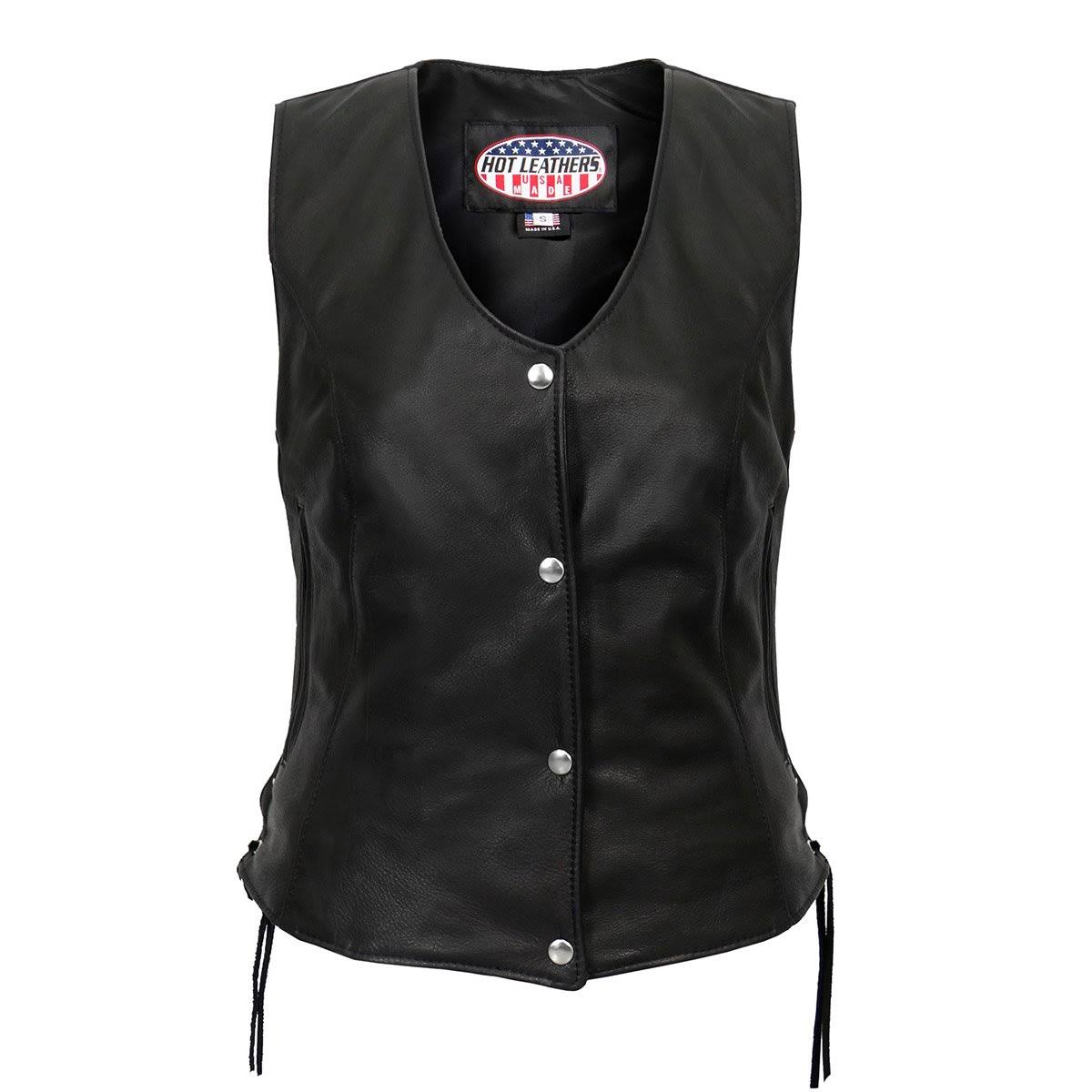 Ladies Leather Vest with Side Laces XXL Black K134