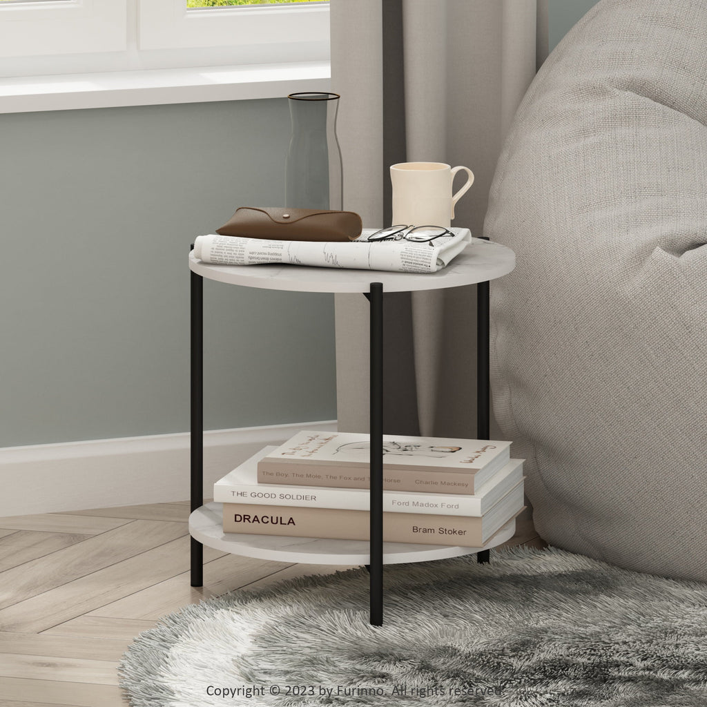 2-Tier Round Side End Table with Metal Legs X4887