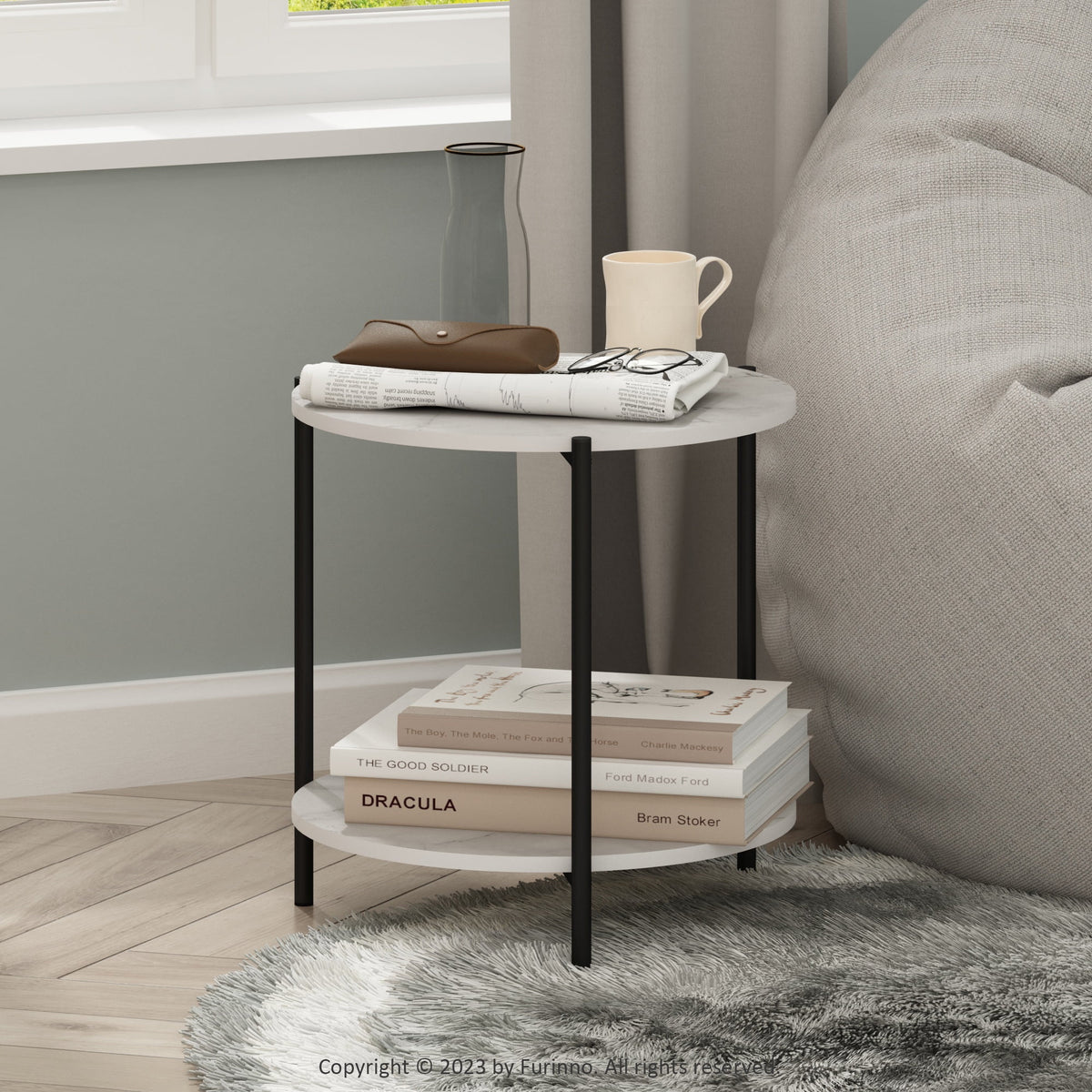 2-Tier Round Side End Table with Metal Legs X4887