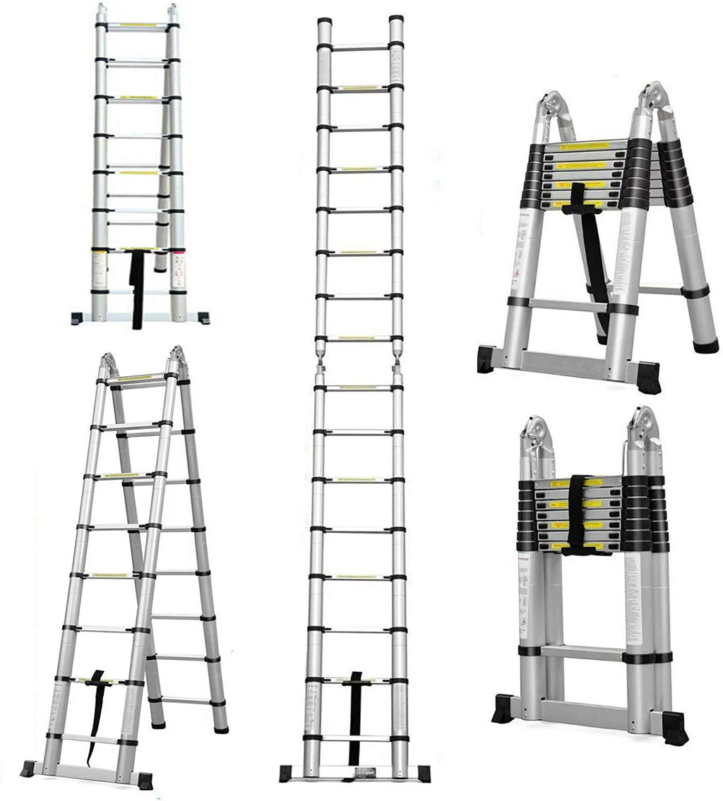 16.5FT Aluminum Telescoping Extension Ladder 330lbs Q55981