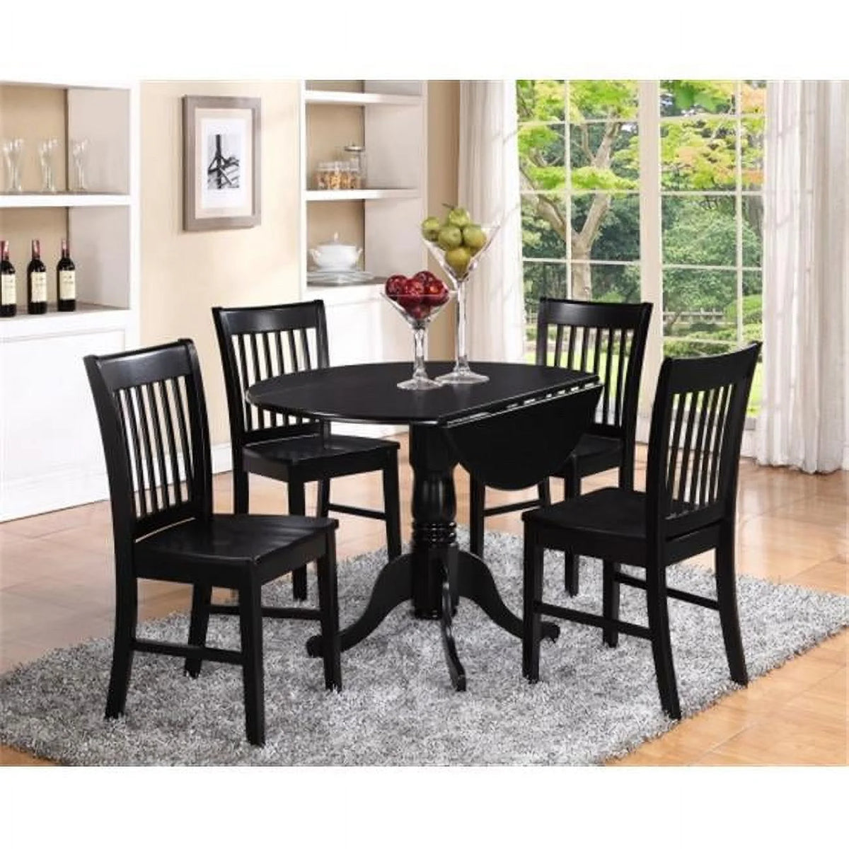 5 Pc Round Kitchen Table with 2 Drop Leaves and 4 Chairs P6043