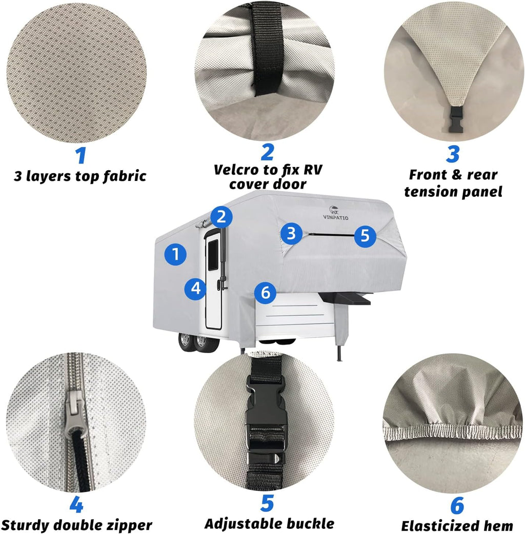 Gray 3 Layers Waterproof Breathable 5th Wheel Cover E45491
