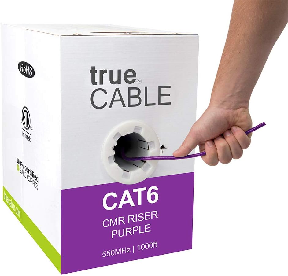 Cat6 Riser 1000ft Black 23AWG 4 Pair Solid Bare Copper Bulk Ethernet Cable I480204