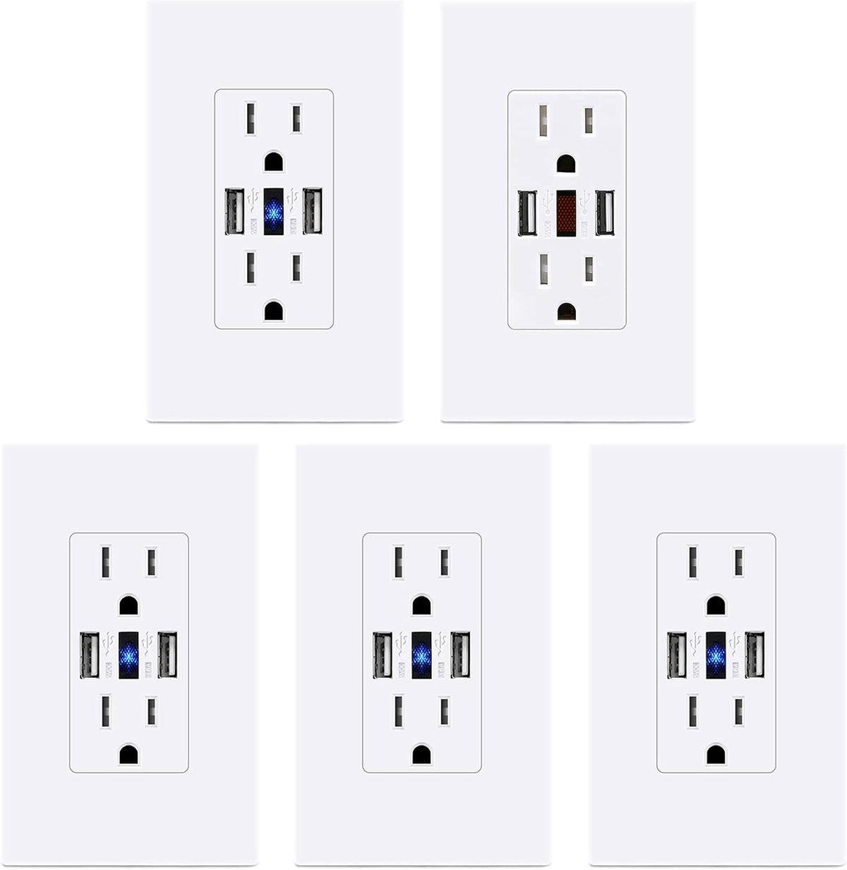 White 5 Pack USB Wall Outlet with 2 USB Ports T407384