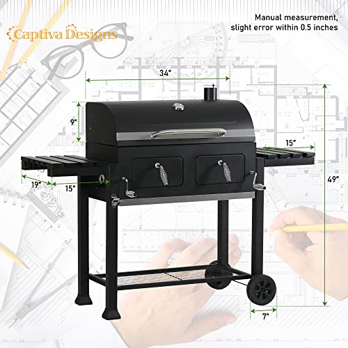 Extra Large Charcoal BBQ Grill with 2 Foldable Side Tables E8110