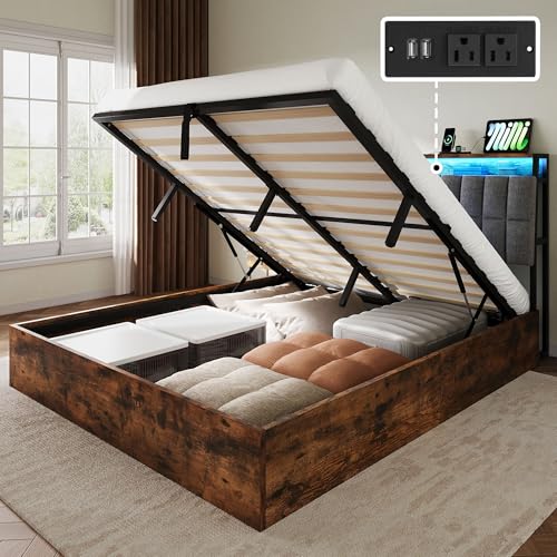 Black Queen Size PU Leather Upholstered Storage Platform Bed Y47740