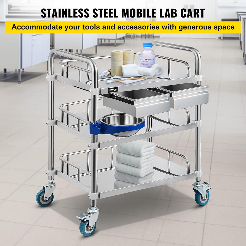 3 Layer Stainless Steel Lab Cart with Drawers J236