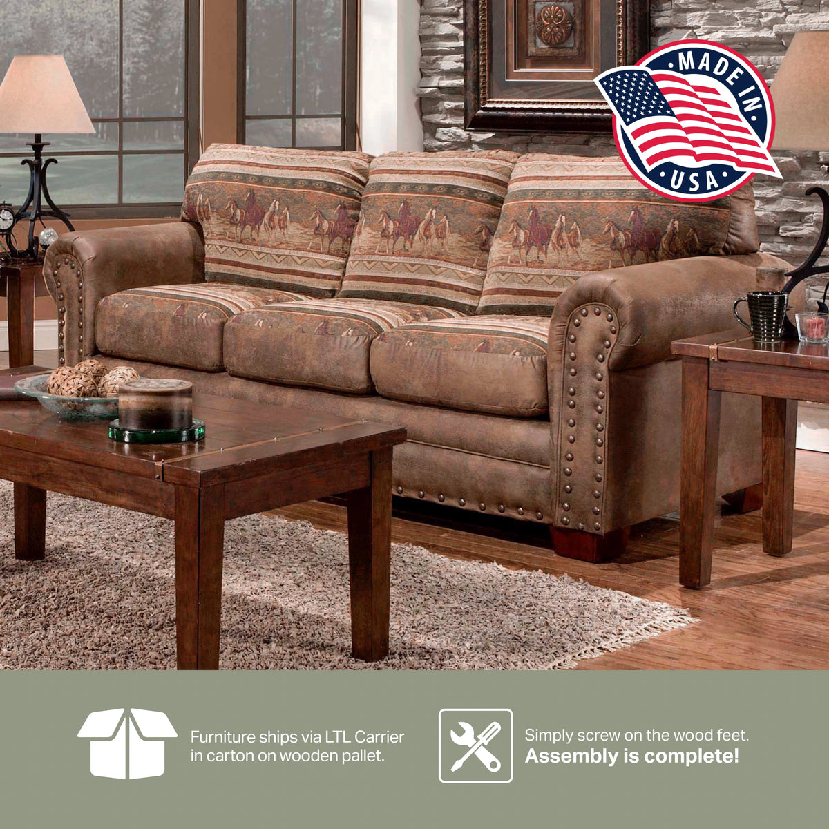 Microfiber Wild Horses Sofa in Brown Z314666