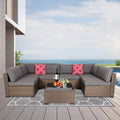 7 Pcs Wicker Patio Furniture Set with Gray Cushions D591957