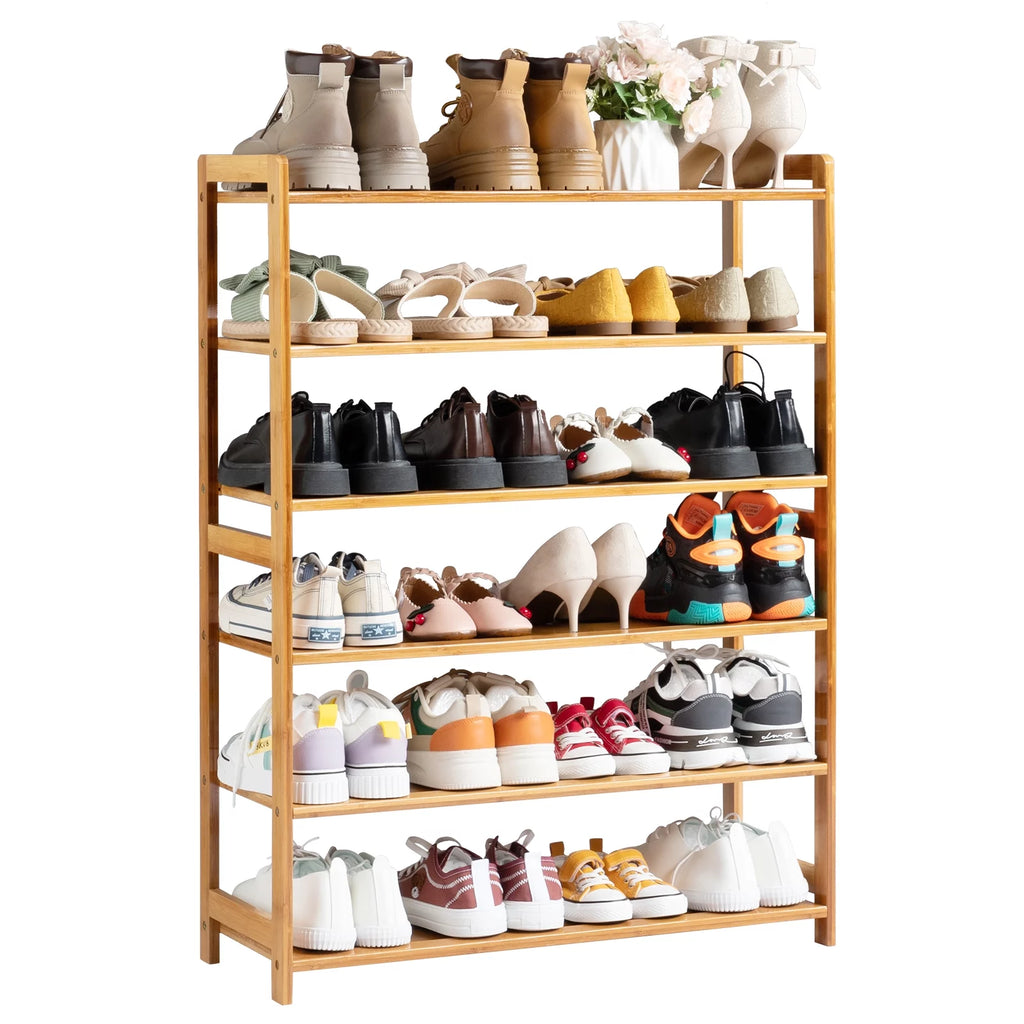 6 Tiers Bamboo Shoe Storage Rack, 18-24 Pairs, Wood Color Z219