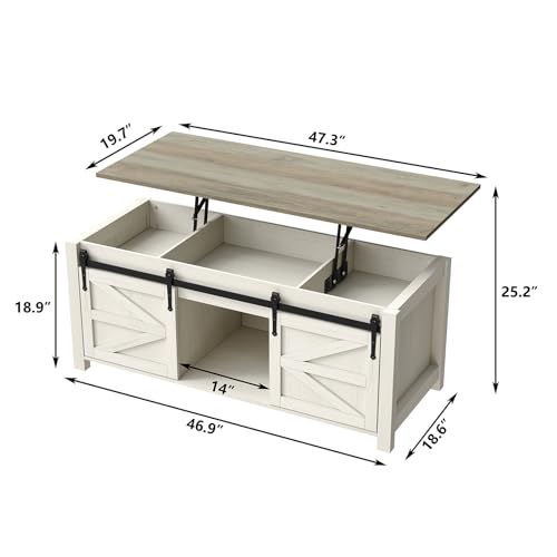 47.3'' White Rustic Brown Rectangular Lift Top Coffee Table with Storage E791755