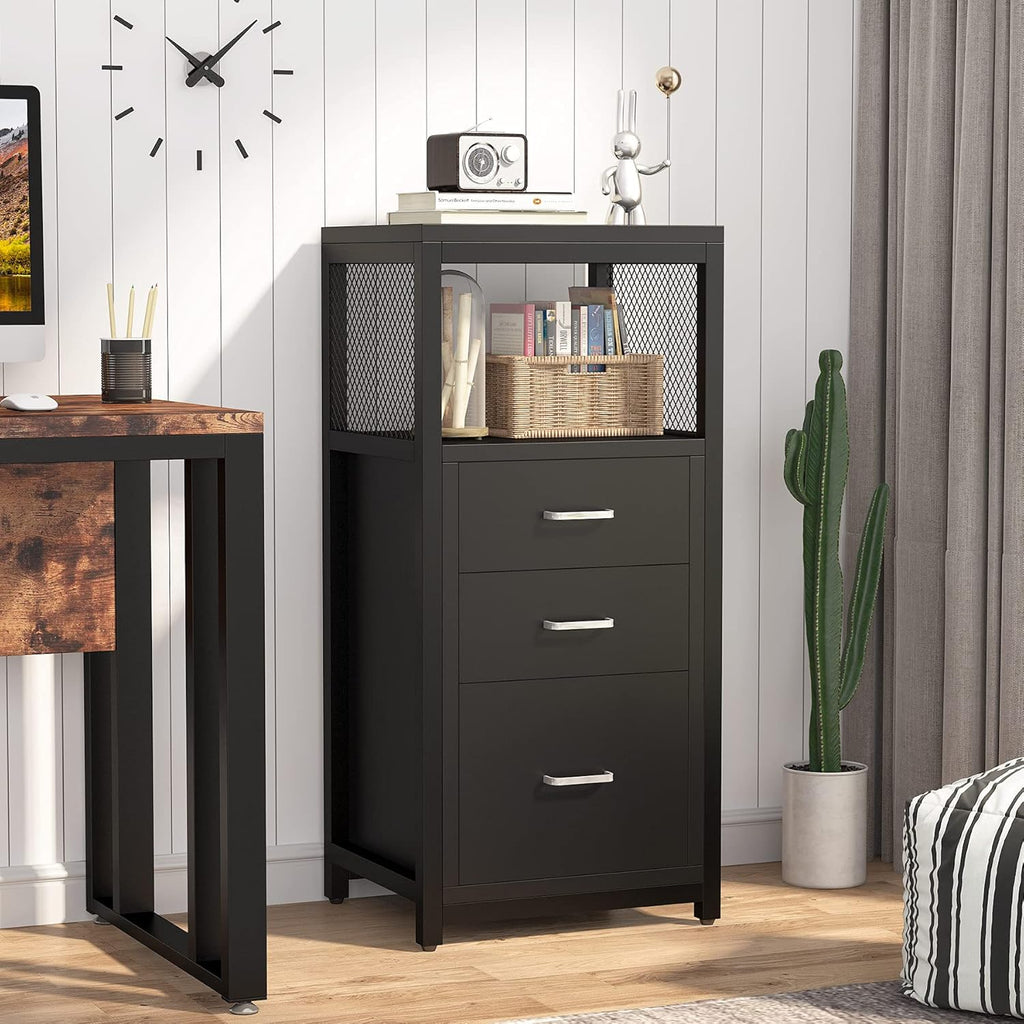 3 Drawer Letter Size File Cabinet with Wire Storage Shelves H28642