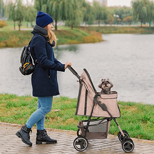 Navy Blue Four Wheels Pet Dog Stroller with Storage Basket Y60174