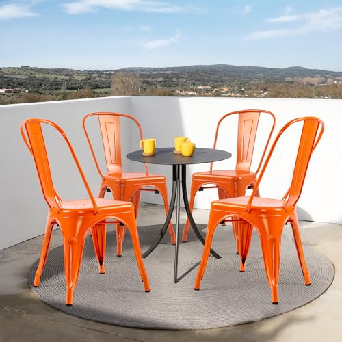 Orange Metal Stackable Side Chairs Set of 4 L61089