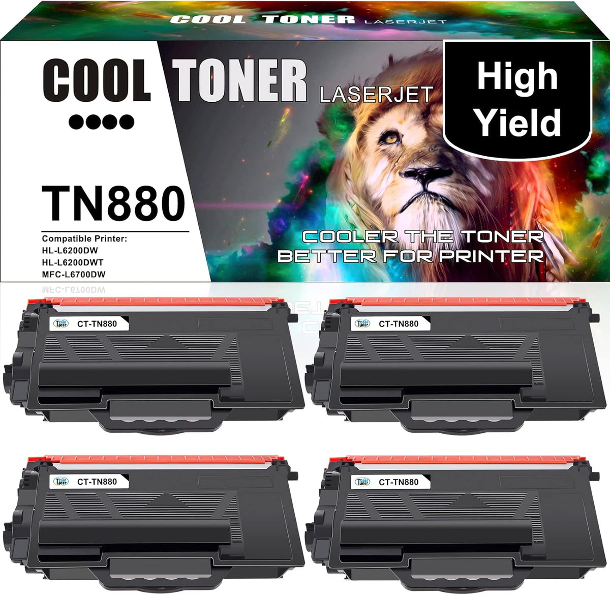 Compatible Toner Cartridge Replacement for Brother TN880 Black Ink 4Pack W750
