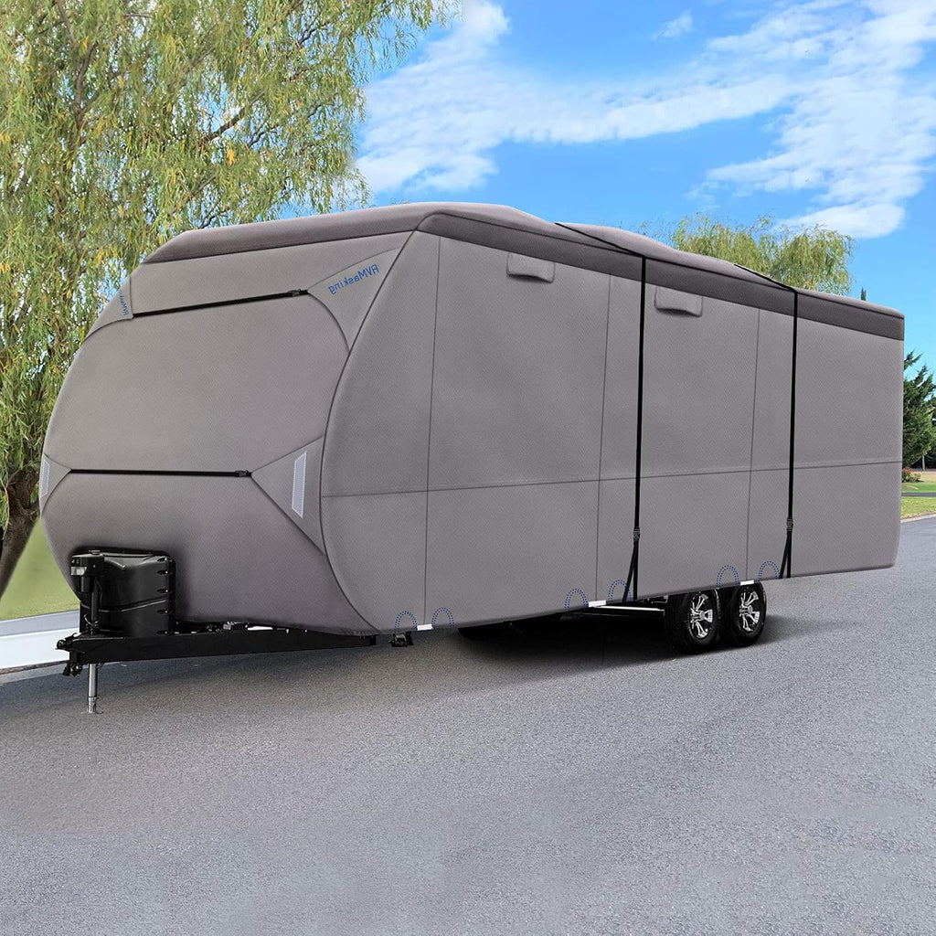 Upgraded Waterproof 500D Travel Trailer Cover with 4 Tire Covers, Tongue Jack Cover R5499