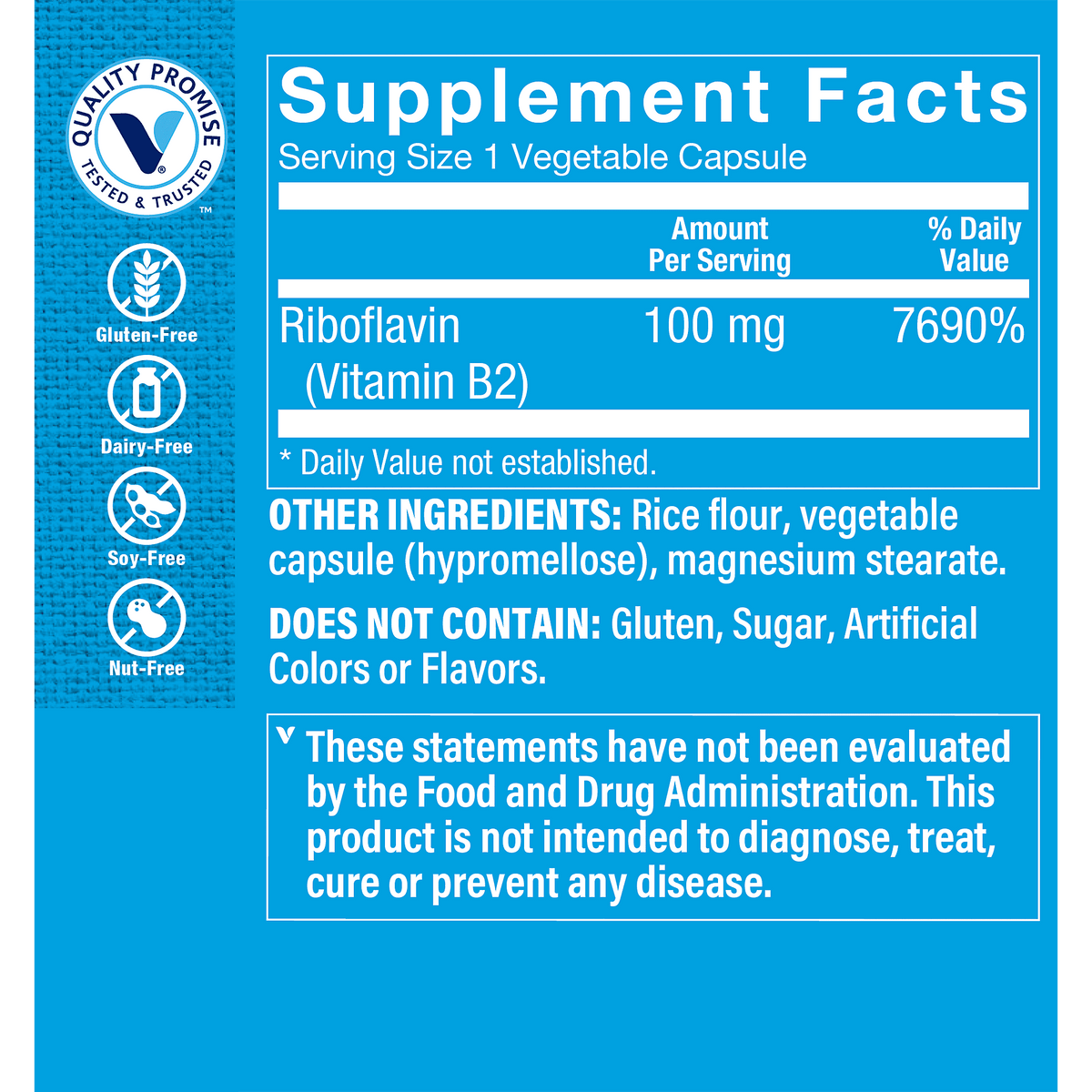 Vitamin B2 Riboflavin 100mg Gluten Free 300 Capsules M482