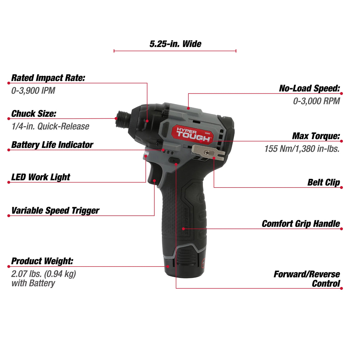 12V Max Lithium-Ion Cordless Brushless Impact Driver with Battery and Charger E20277