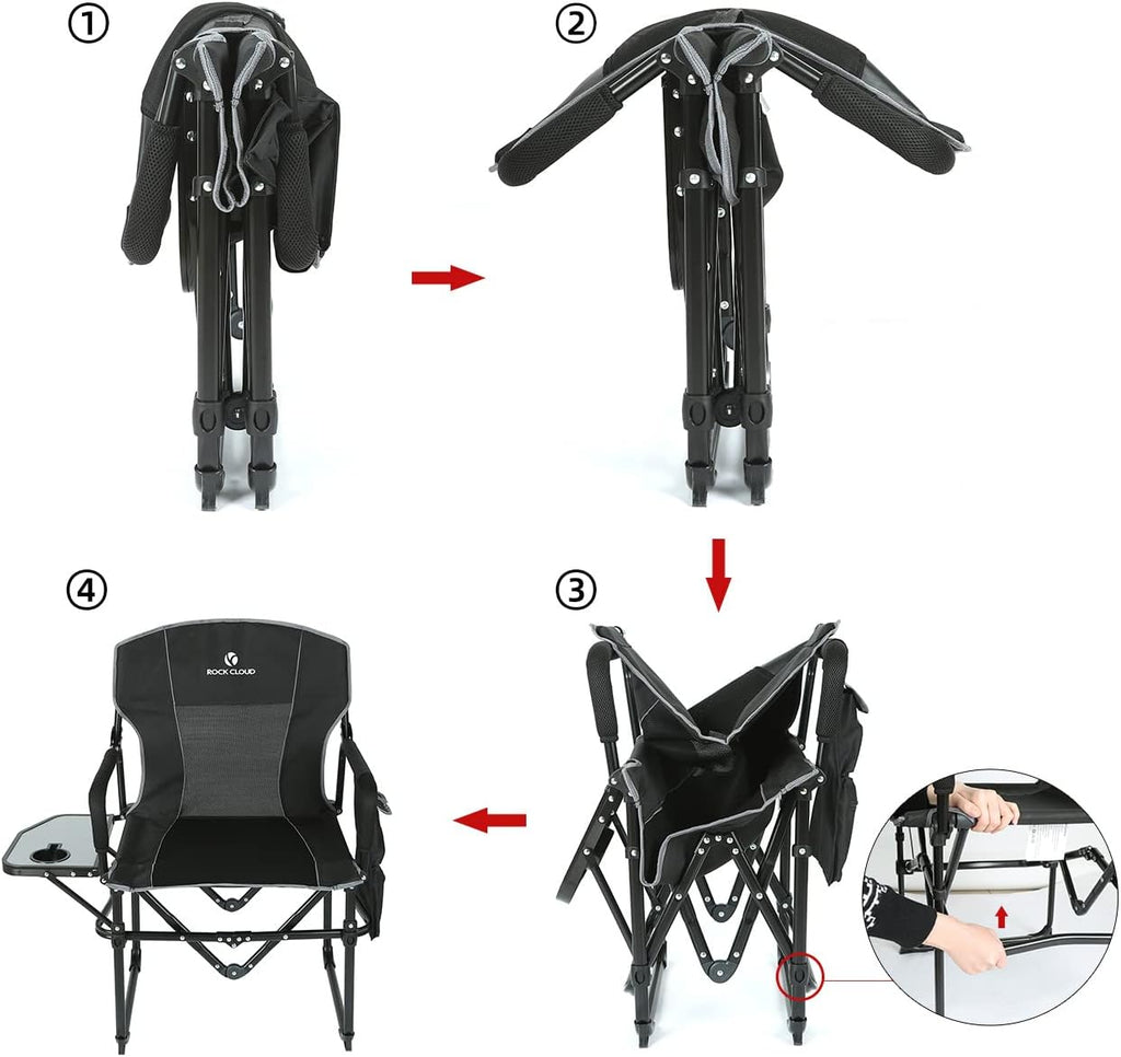 Folding Camping Chair with Storage Pocket and Side Table Q46427