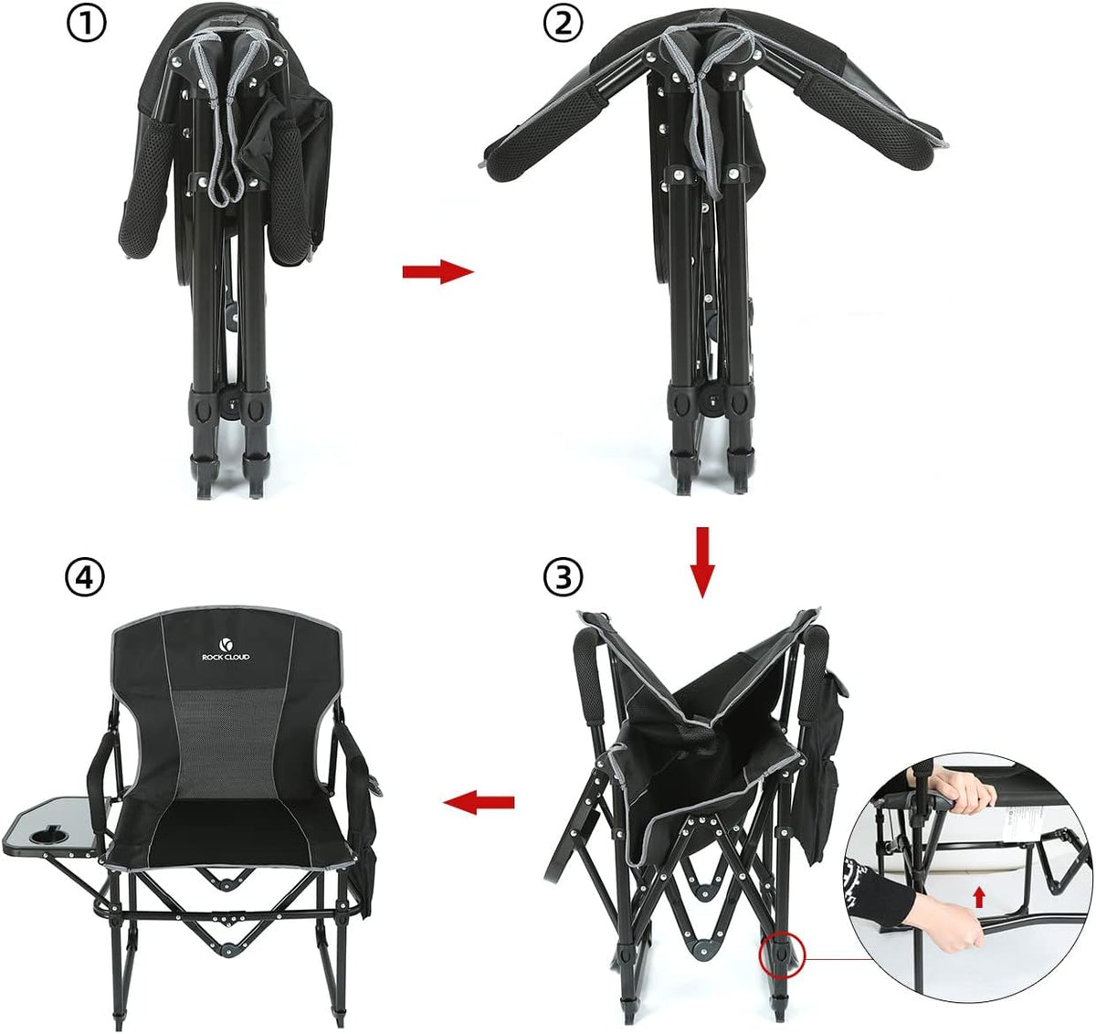 Folding Camping Chair with Storage Pocket and Side Table Q46427