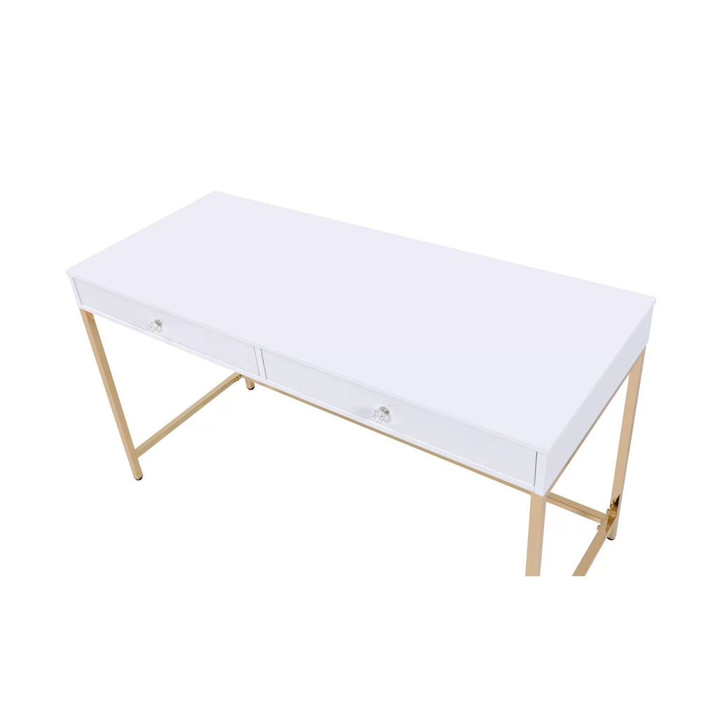 White High Gloss Desk with 2 Drawers Metal Frame N6866