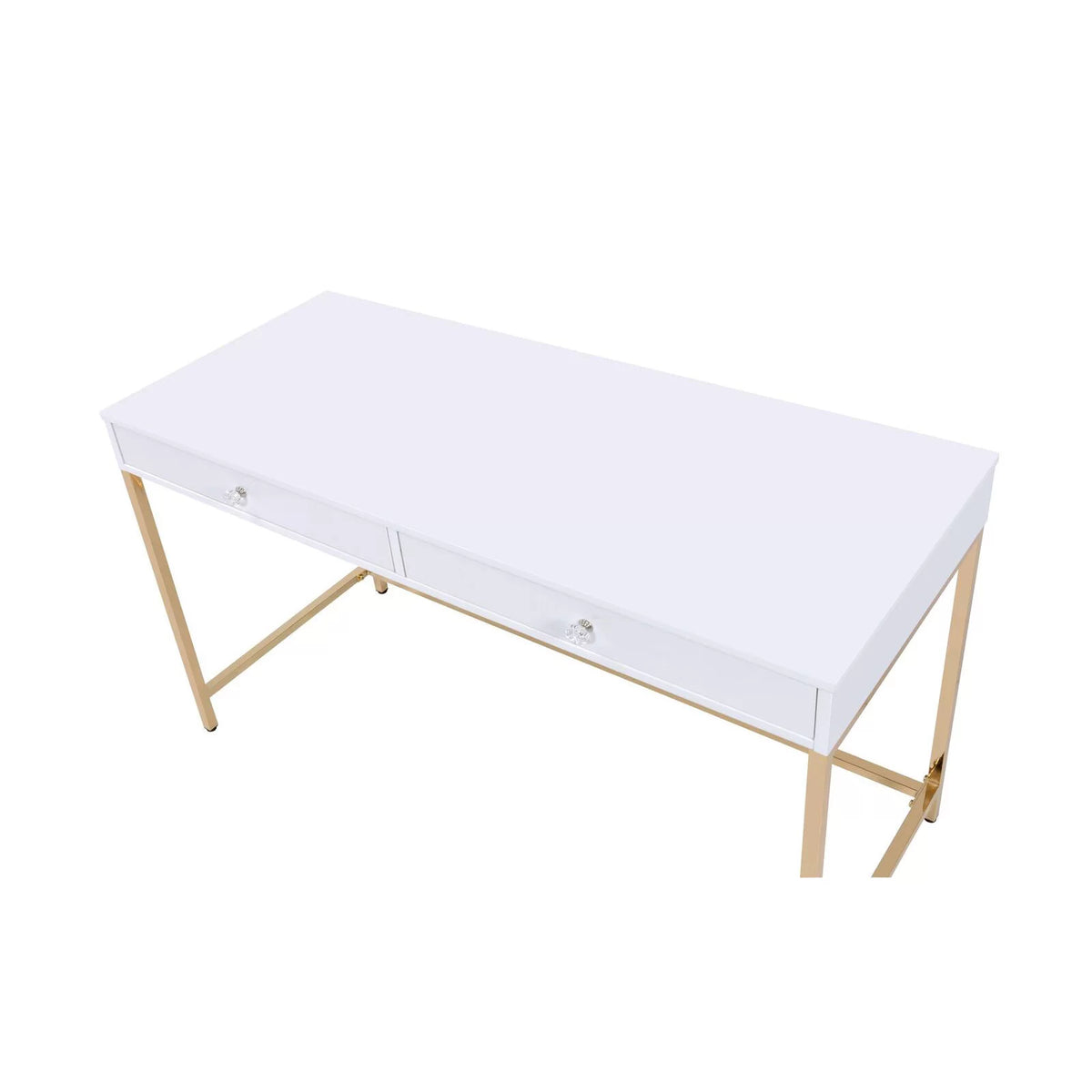 White High Gloss Desk with 2 Drawers Metal Frame N6866