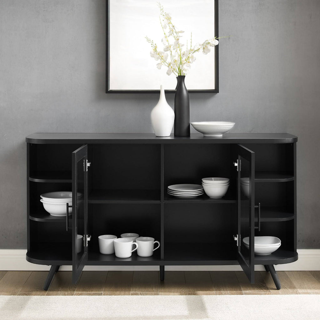Dark Walnut Curved Edge Glass Door Sideboard J485