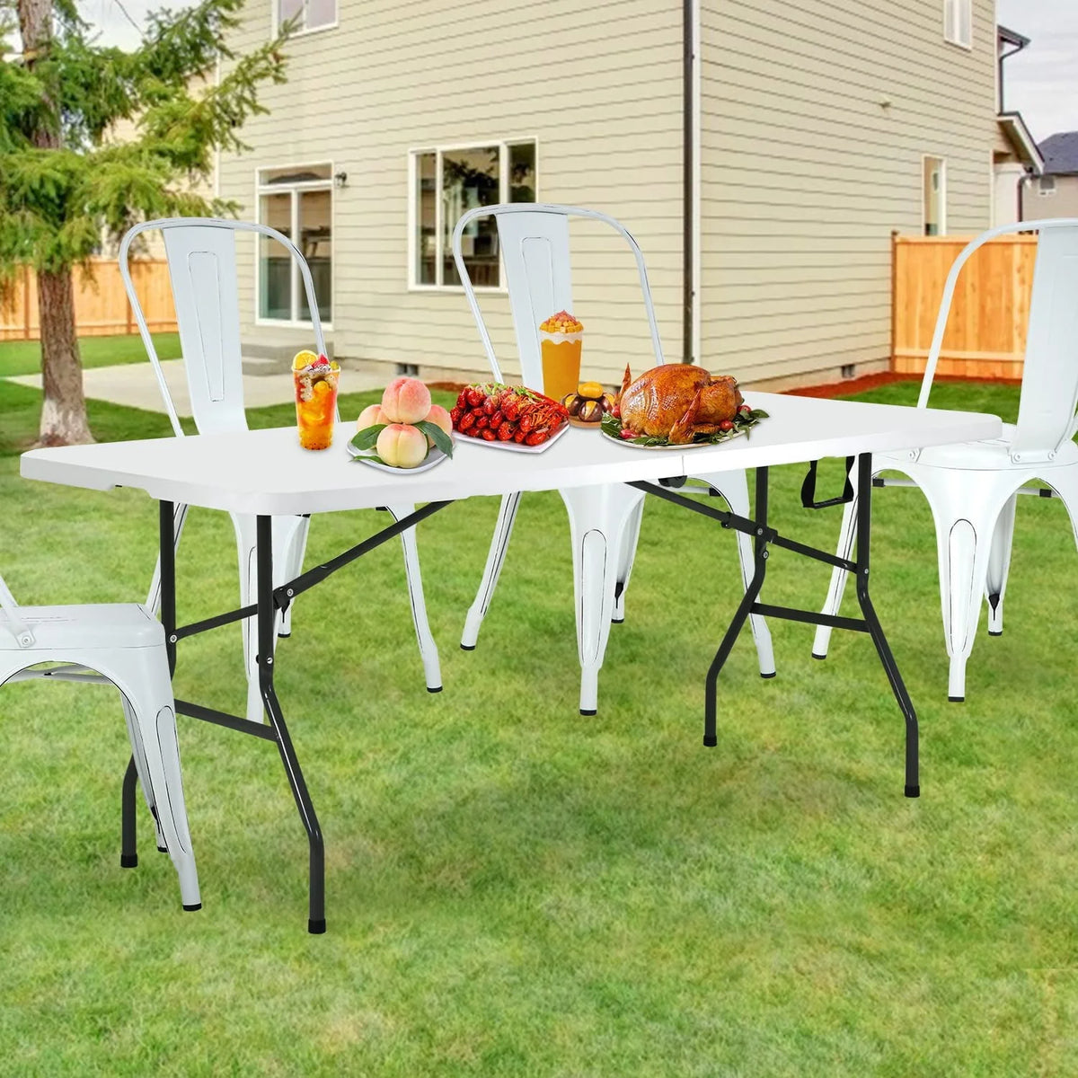 6ft Folding Plastic Table with Carrying Handle Y443602