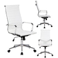 White Mid Century Modern High Back Ribbed PU Leather Ergonomic Office Chair C212781
