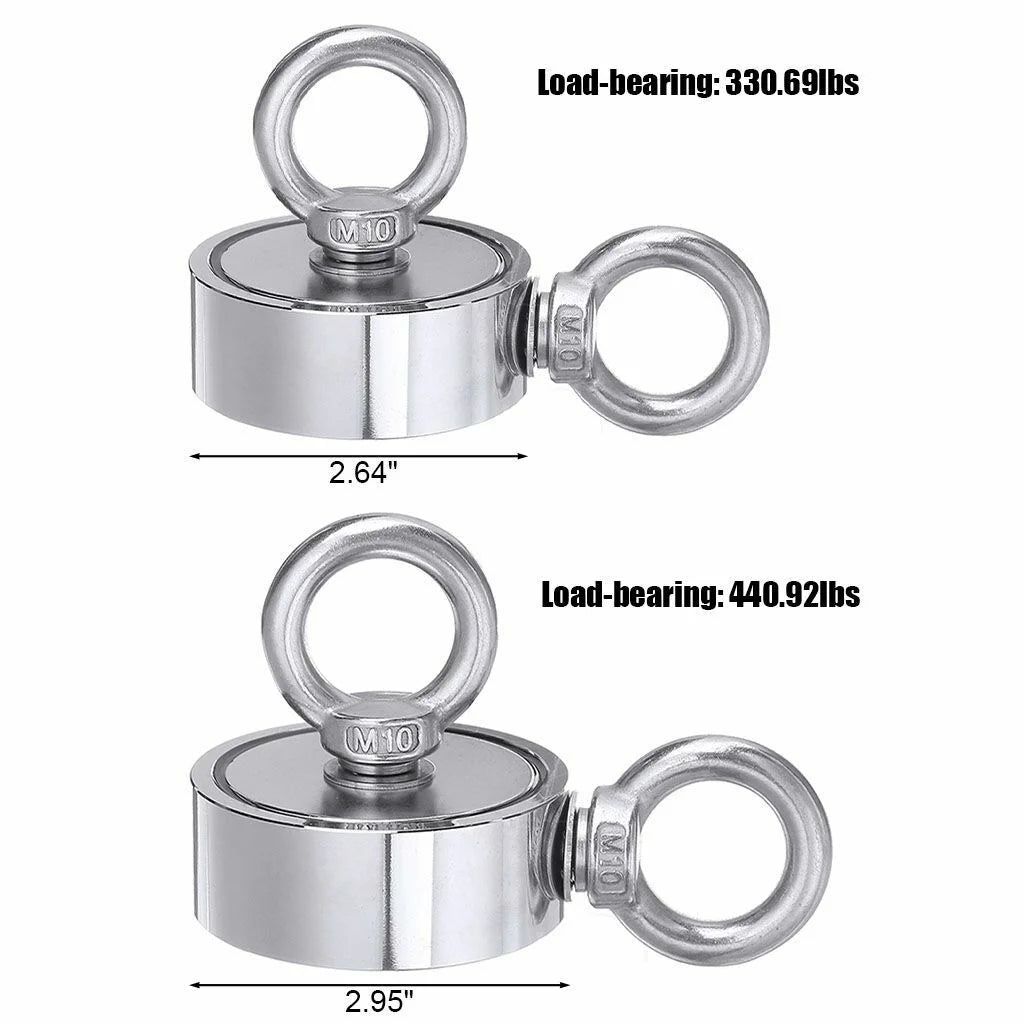 1300 Lbs Pull Force Neodymium Fishing Magnet Kit with Rope and Carabiner L1073