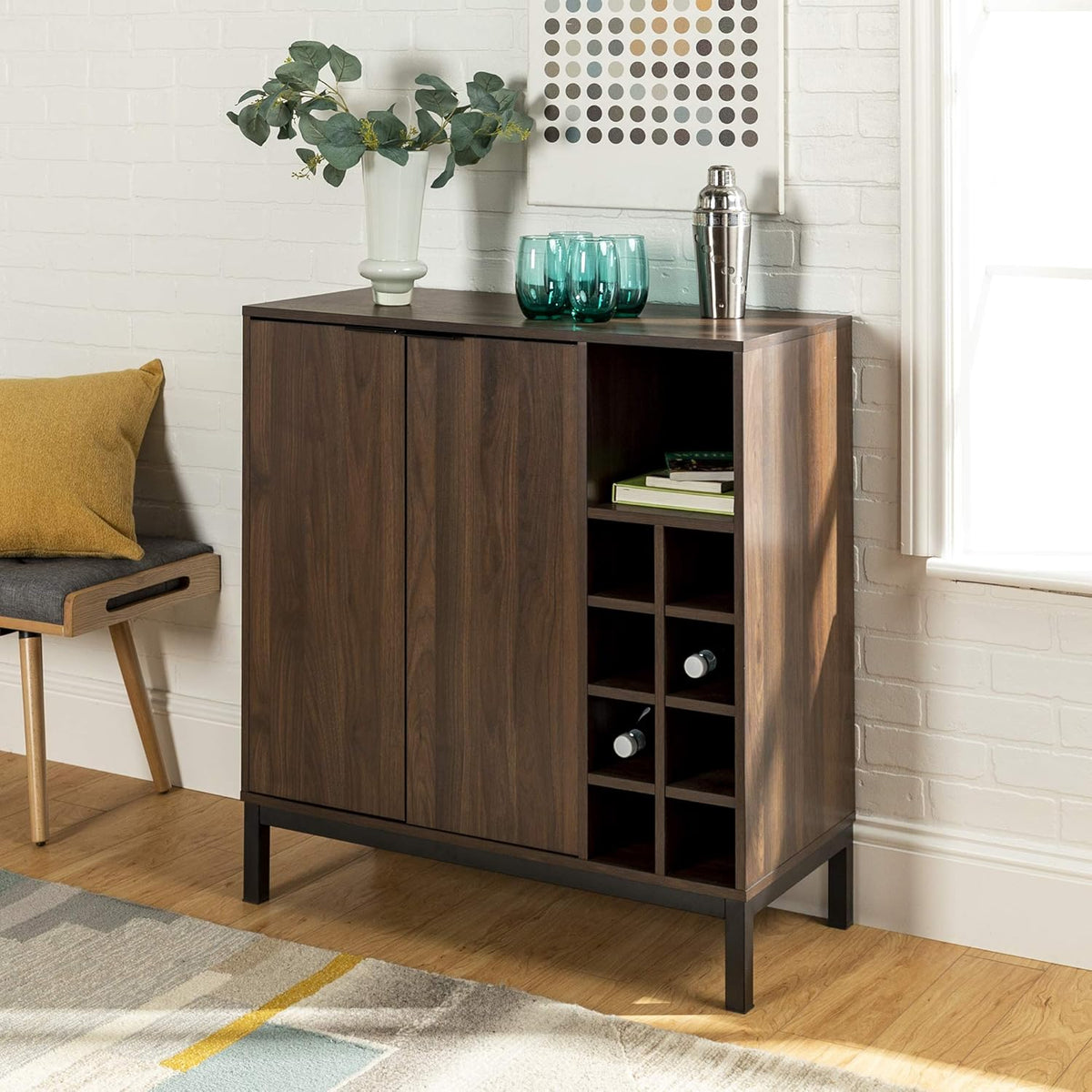 Brown 34 Inch Wood Buffet Sideboard Storage Cabinet N5542