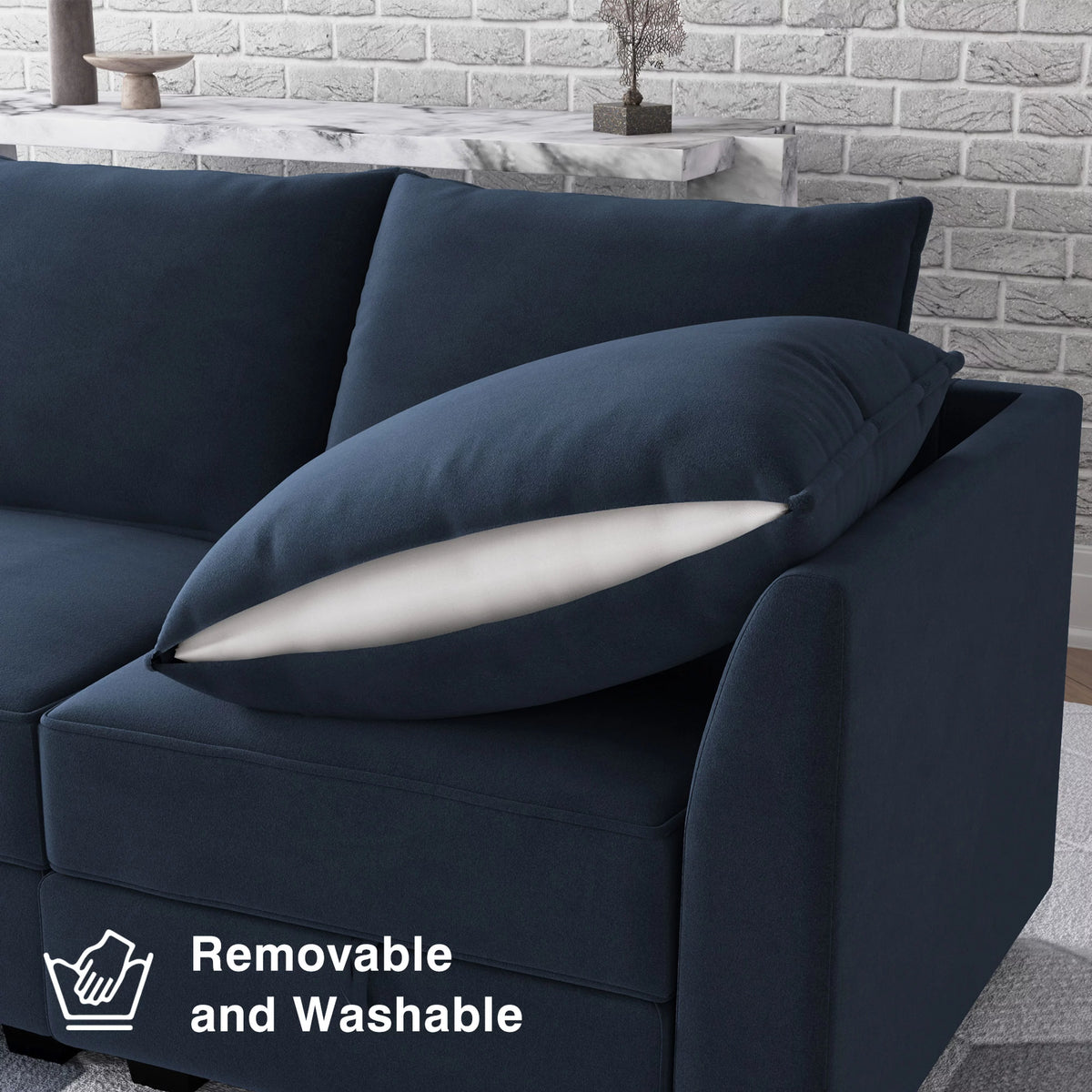 Navy Blue Velvet Modular Sleeper Sofa W52675
