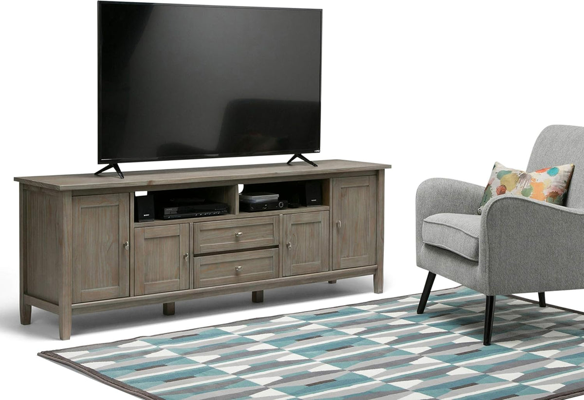 72 inch Wide Rustic Natural Aged Brown Solid Wood TV Media Stand F2553