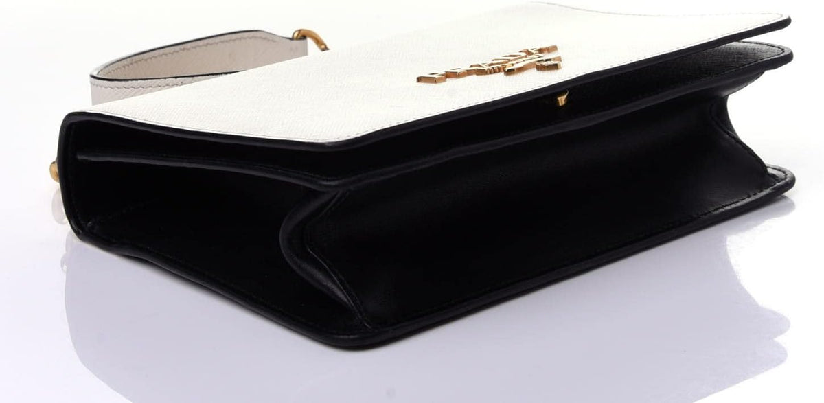 White Black Saffiano Leather Chain Crossbody Bag M98251