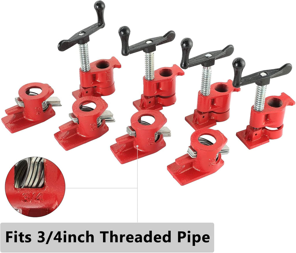 Wood Gluing Pipe Clamp Set Heavy Duty Cast Iron Quick Release 6 3/4 V7091